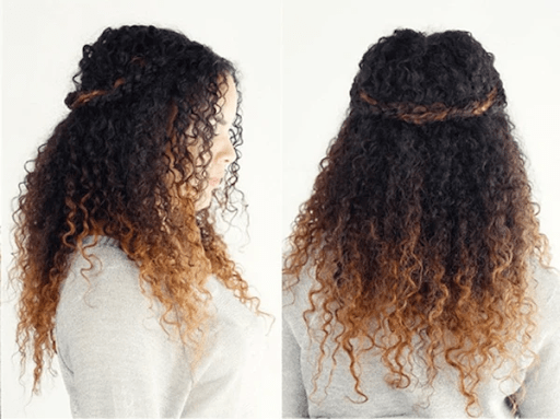 Curly twisted halo hairstyle 
